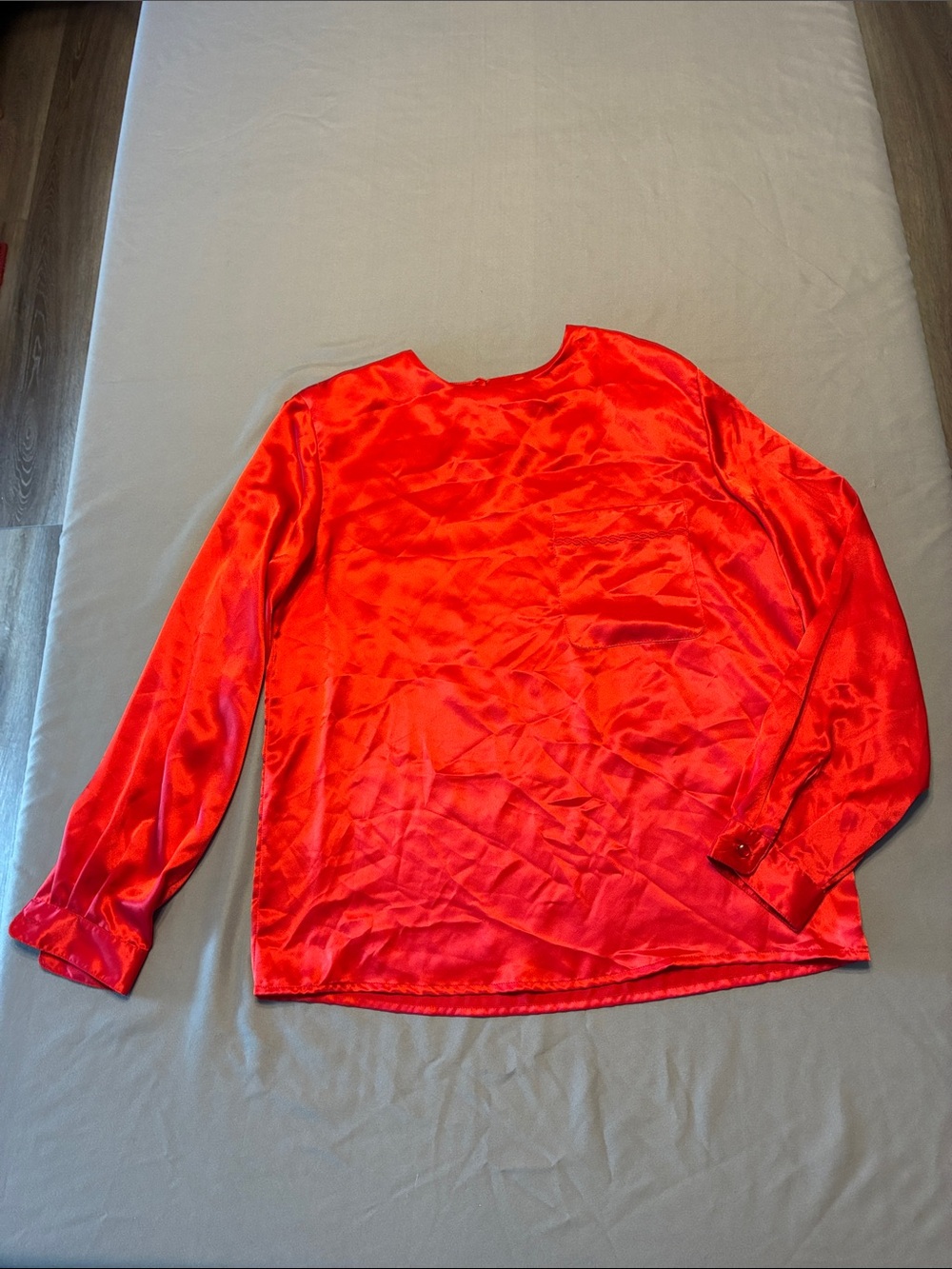 Women's Red Satin Long-Sleeve Blouse